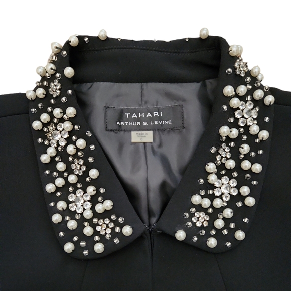 Tahari - NWT- Pearl Collar Shoulder Padded Blazer Cape Jacket - Black - Size 8 - Picture 6 of 10